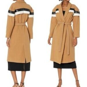 Women’s Tan Trench Coat with Black and White Accents – Size S